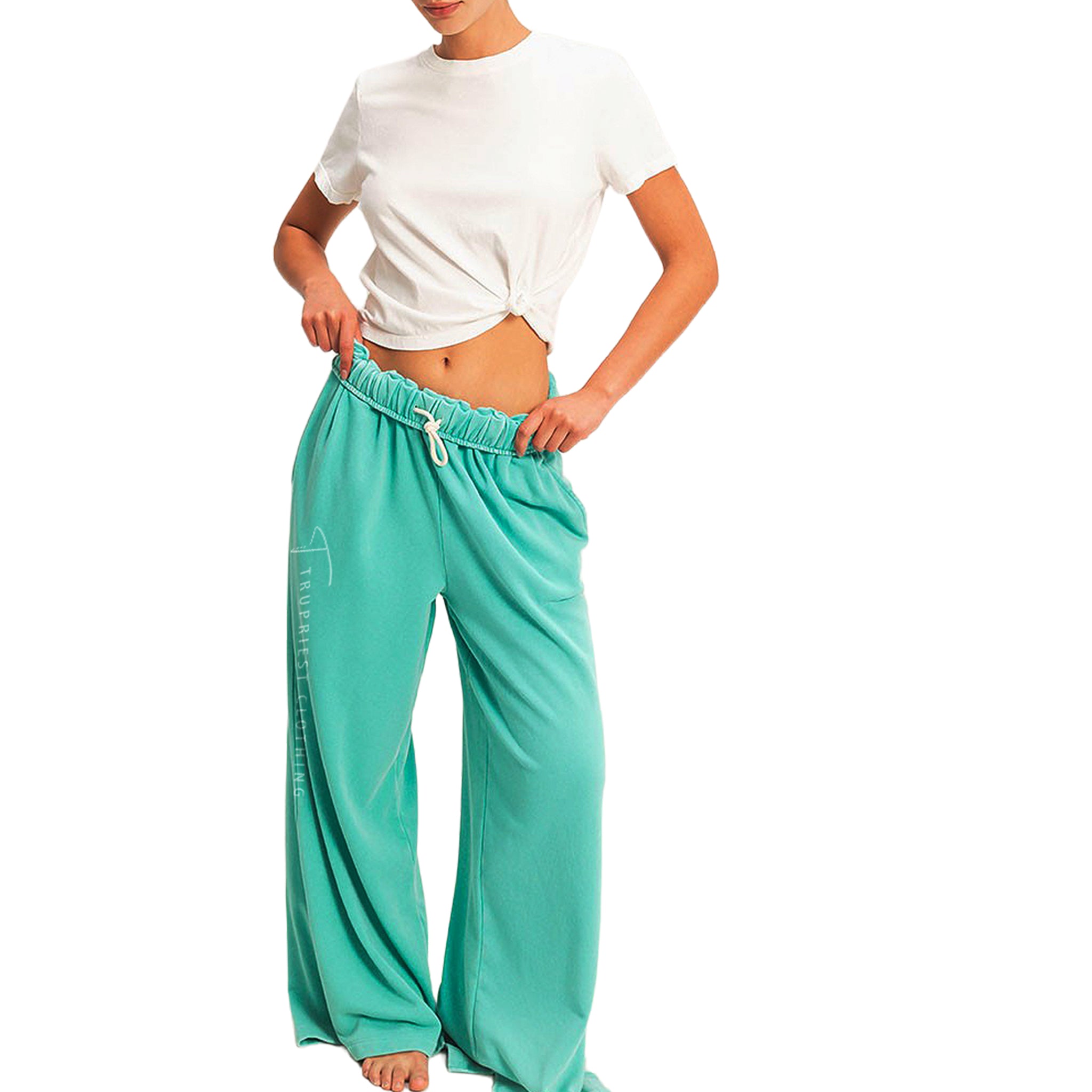 Fold-Over-Waist Wide Leg Sweatpants